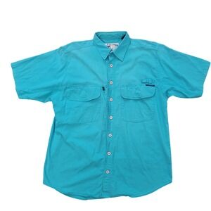 Ex Officio Mens Medium Short Sleeve Fishing Shirt Teal Cotton Utility Button Up